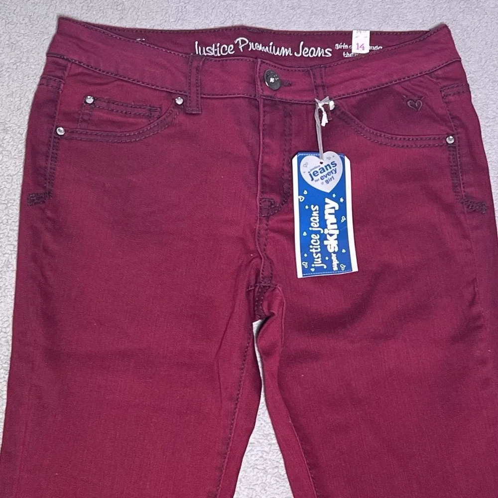 Justice Girls Premium Deep Red Skinny Jeans Size 14 Plus Stretch Low Rise‎ NWT